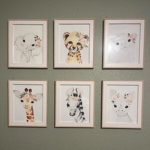 Adorable Floral Animal Wall Art - Set of 6 (frames not included)